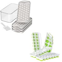 DOQAUS 4 Pack Ice Cube Tray with Lid + 4 Pack Round Ice Cube Trays for Freezer with Ice Bucket