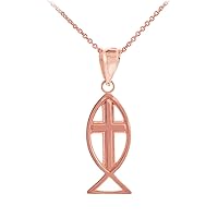 ROSE GOLD ICHTHUS (FISH) CROSS PENDANT NECKLACE - Gold Purity:: 14K, Pendant/Necklace Option: Pendant Only
