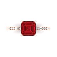 Clara Pucci 1.6ct Asscher Cut Solitaire with Accent Simulated Red Ruby Proposal Designer Anniversary Bridal Wedding Ring 14k Rose Gold