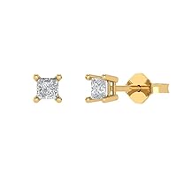 Clara Pucci 0.6ct Princess Cut Conflict Free Solitaire Fine Jewelry Moissanite Pair of Stud Earrings Solid 14k Yellow Gold Push Back