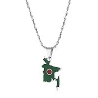 Map Of Bangladesh Flag Necklaces For Men Women Girls Stainless Steel Bangladeshi Maps Chain Necklace