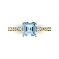 1.63ct Cushion Cut Solitaire with Accent Aquamarine Blue Simulated Diamond designer Modern Ring Real 14k Yellow Gold