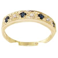 14k Yellow Gold Cultured Pearl and Sapphire Womens Band Ring - Sizes 4 to 12 Available
