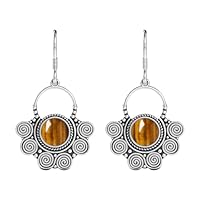 Brown Tiger Eye Wertern Drop and Dangle 925 Sterling Silver Earrings | Birthday or Mother's Day Gift for Mom