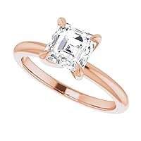 18K Solid Rose Gold Handmade Engagement Ring 1.00 CT Asscher Cut Moissanite Diamond Solitaire Wedding/Bridal Ring for Women/Her Anniversary Ring