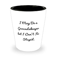 New Groundskeeper Gifts, I May Be a Groundskeeper but I Can't Fix Stupid, Birthday Shot Glass For Groundskeeper from Team Leader, Ceramic, Cup, Coffee mug, Tea cup, Travel mug