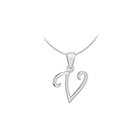 Tuscancy Silver Sterling Silver Rhodium Plated Diamond Initial Pendant on Curb Chain