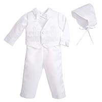 Dressy Daisy Baby Boys Christening Clothing Baptism Outfits with Bonnet Short Long Sleeve White Suit