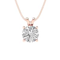 Clara Pucci 1.0 ct Round Cut Genuine Lab Created Grown Cultured Diamond Solitaire SI1-2 J-K 18K White Gold Pendant with 16