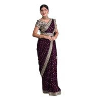 Womens Zari Embroidered Sequin Work Designer Saree With Belt Occasion For Wedding Party Anniversary
