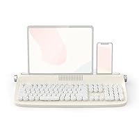 Typewriter Keyboard Wireless Bluetooth 5.0 Retro Aesthetic Cute Kawaii Round Keycaps 106-Key with Num Pad Clicky Mechanical Feeling with Pad/Phone Holder for Windows/Mac OS/Android/iOS (Ivory)