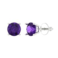 0.9ct Round Cut Solitaire Natural Amethyst Unisex Designer Stud Earrings 14k White Gold Screw Back conflict free Jewelry