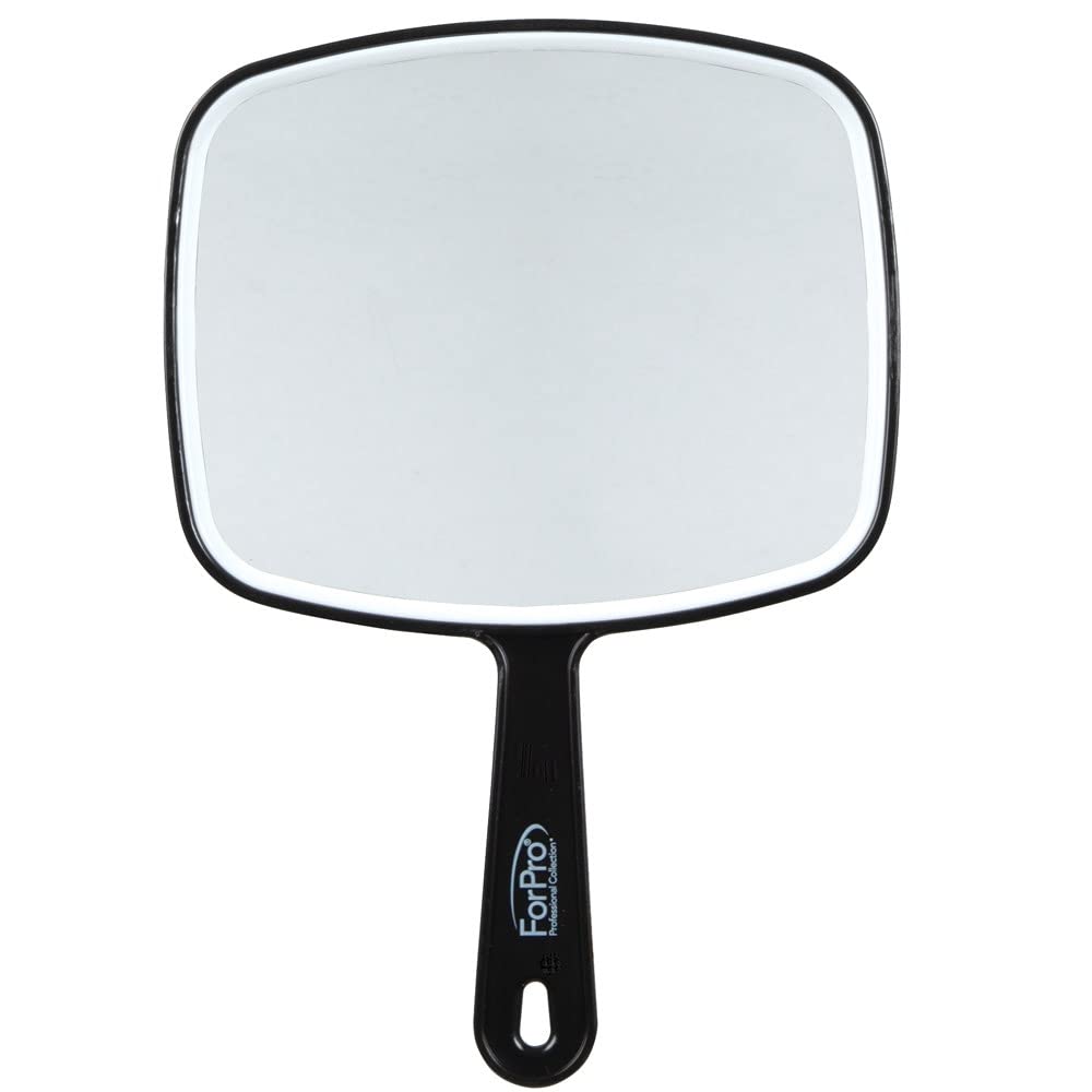 ForPro Premium Hand Mirror with Handle, 6.3” W x 9.6” L, Multi-Purpose Handheld Mirror with Distortion-Free Reflection, Black