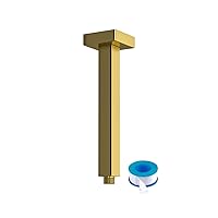 Lordear Shower Arm 6 Inch Gold Ceiling Mount Shower Arm and Flange,6”Shower Head Extension Arm Design for Rainfall Showerhead,Square