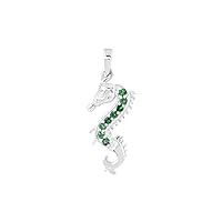 Tsavorite Garnet Seahorse Design Pendant With Chain In 925 Sterling Silver | 925 Stamp Jewelry | Gifts For Him/Her