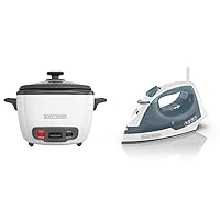 BLACK+DECKER 16-Cup Rice Cooker, RC516, 8-Cup Uncooked Rice, Steaming Basket, Removable Non-Stick Bowl, One Touch & Easy Steam Compact Iron, IR40V, Nonstick Plate, SmartSteam, Anti-Drip, Auto Shutoff