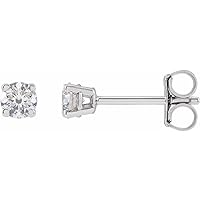 14k White Gold Round Lab Created Diamond 2.5mm 0.17 Carat VS F+ Friction Back 4 prong Polished 1/6 Jewelry for Women
