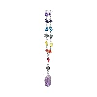 Wire Wrapped Tumbled Healing Gemstone Pendant Rainbow Chakra Chip Stone Metal Chain Necklace - Womens Fashion Handmade Jewelry Boho Accessories