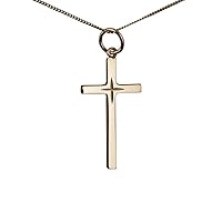 British Jewellery Workshops 9ct Gold 25x14mm diamond cut star solid block Cross with a 0.6mm wide curb Chain