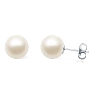 Sterling Silver AA+ Quality Japanese Cream Akoya Cultured Pearl Stud Earrings for Women