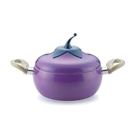 Nonstick Stew Pot Clay Pot with Heat Proof Handles,Enameled Cast Iron Dutch Oven,Eggplant Shape Casserole with Lid C 2.6l