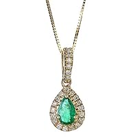 Gin & Grace 10K Yellow Gold Natural Zambian Emerald Pendant With Natural Diamonds For Women Ethically, Authentically & Organically Sourced Pear-Cut Emerald Hand-Crafted Jewelry For Her