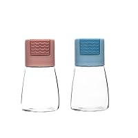 Salt and Pepper Shaker Set Of 2, Measuring Salt Shaker ,Transparent Bottle , Pink and Blue Quantitative salt shaker,Moisture-Proof Salt Shaker