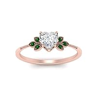 Choose Your Gemstone Leaf Diamond CZ Engagement Ring Rose Gold Plated Heart Shape Vintage Engagement Rings Everyday Jewelry Wedding Jewelry Handmade Gifts for Wife US Size 4 to 12