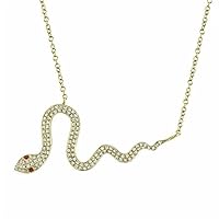 14K Yellow Gold Plated Snake Pendant 1Ct Round Cut Lab Created Diamond Pendant Necklace For Women & Girl