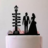 Travel Wedding Cake Topper, Travel The World Destination Personalized Theme Engaged, 6-7.8 Inch For Party Cake, Lover, Newlyweds