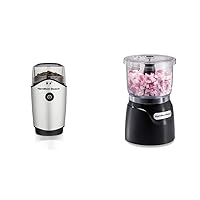 Hamilton Beach 4.5oz Electric Coffee Grinder For Beans, Spices & More, Stainless Steel Blades, Silver & Electric Vegetable Chopper & Mini Food Processor, 3-Cup, 350 Watts, Black