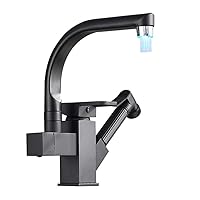Kitchen,Taps,Led Kitchen Sink Faucet Contemporary Single Handle Brass Commercial Kitchen Faucet with Bidet Faucet Sprayer, Easy to Install/Matte Black