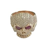 2.50 CT Oval Cut Red Ruby and VVS1 Diamond Men's Skull Wedding Band Ring 14K Yellow Gold Over Sterling Silver