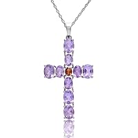 RKGEMSS Natural AAA+ Amethyst/Citrine Cross Pendant, 925 Sterling Silver Pendant, Gemstone Cross Necklace, Handmade Pendant, Gifts For Her
