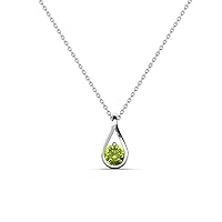 Peridot (3.50 mm) 0.18 ct Women Teardrop Solitaire Pendant Necklace in 14K Gold with 16