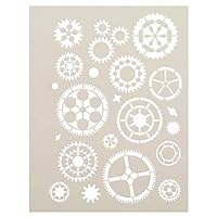 Gears Stencil by StudioR12 | Steampunk Art | DIY Home Decor & Crafting | Painting, Chalk, Mixed Media | Reusable Mylar Template | Size (8.5 x 11 inch)