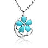 RKGEMS Natural Turquoise Gemstone 925 Sterling Silver Flower Pendant ~ Turquoise Gemstone Silver Handmade Pendant Necklace Designer Jewelry Gifts