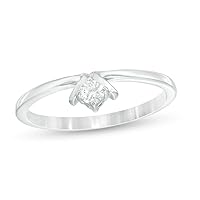 1/10 CT. Diamond Solitaire V Promise Ring in Sterling Silver (0.1 Cttw, Color : I, Clarity : I2)