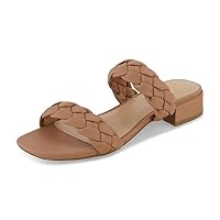 CUSHIONAIRE Women's Nan two band braided low block heel slide sandal +Memory Foam and Wide Widths Available