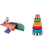 FDP SoftScape Playtime and Climb Multipurpose Playset (6-Piece) - Assorted, 12364-AS & Sassy Stacks of Circles Stacking Ring STEM Learning Toy, Age 6+ Months, Multi, 9 Piece Set
