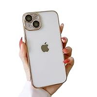 PC Electroplating All-Inclusive Hard case, Clear Phone case, Transparent Back, Comes with Lens Film, Simple Design, for iPhone 15 14 13 12 Pro Max Plus case (Gold,iPhone 13 Pro)