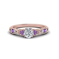 Choose Your Gemstone Antique Pave Diamond CZ Ring rose gold plated Round Shape Milgrain Engagement Rings Everyday Jewelry Wedding Jewelry Handmade Gifts for Wife US Size 4 to 12