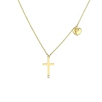 14k Yellow Gold 0.005 Dwt Diamond Religious Faith Cross With Puff Love Heart Adjustable Necklace 18 Inch Jewelry for Women