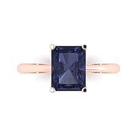 2.4ct Radiant Cut Solitaire Simulated Blue Sapphire Proposal Wedding Bridal Designer Anniversary Ring 14k Rose Gold
