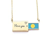 Palau National Flag Oceania Country Symbol Letter Envelope Necklace Pendant Jewelry