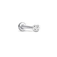 14K White Gold Labret Nose Ring Stud Surgical Steel Screw Post 1.5mm CZ 18G