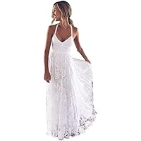 V-Neck Lace Applique Mermaid Long Tulle Boho Beach Wedding Gowns Spaghetti Straps Bridal Dresses Backless with Train