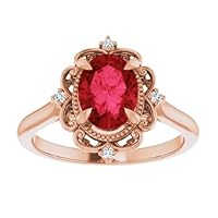 Vintage Oval Ruby Ring 10K White Gold,1 CT Victorian Genuine Ruby Diamond Ring, Antique Red Ruby Engagement Ring, July Birthstone Ring