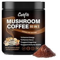 Mushroom Coffee Powder, 10 Mushroom Blend - Lion's Mane, Chaga, Cordyceps, Brain Enhancer with Coffee, Ashwagandha, L-Theanine for Vitality, Concentration, Cognitive Boost Immune Support, 50 Servings