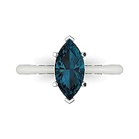 Clara Pucci 1.50 ct Marquise Cut Solitaire Natural London Blue Topaz Engagement Wedding Bridal Promise Anniversary Ring 18K White Gold